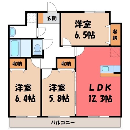 宇都宮駅 徒歩13分 9階の物件間取画像